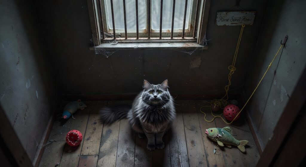 Gato confinado em ambiente pequeno