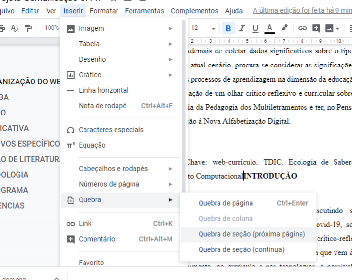 Como numerar páginas no Google Docs